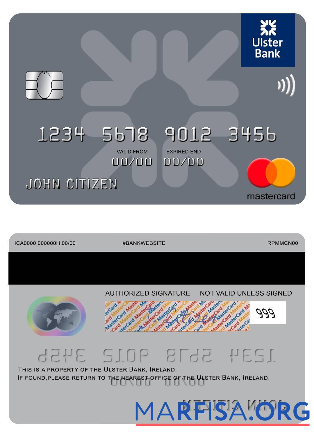 Printable Ireland Ulster Bank Ireland mastercard download for verification